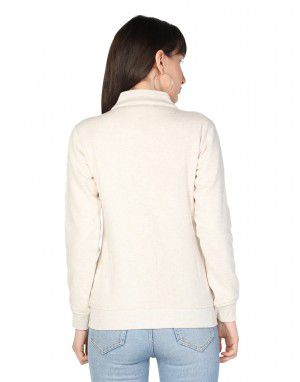 Women Cotton Blend Zipper Sweatshirt Cream